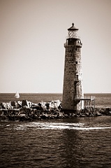 Graves Lighthouse Tower in Boston Harbor -Sepia Tone